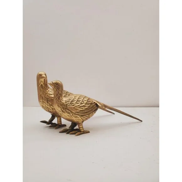Vintage pair of solid brass male and female pheasants, antique brass bird - Picture 10 of 10